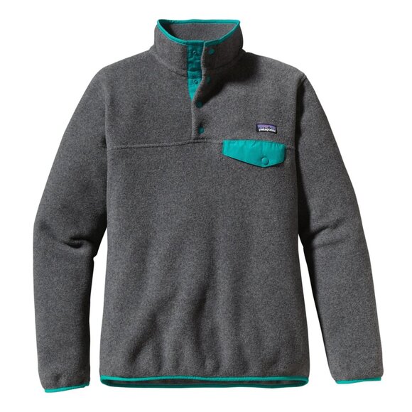 Patagonia Women's Lightweight Synchilla Snap-T Pullover in Nickel w/ Teal Green - Picture 1 of 9